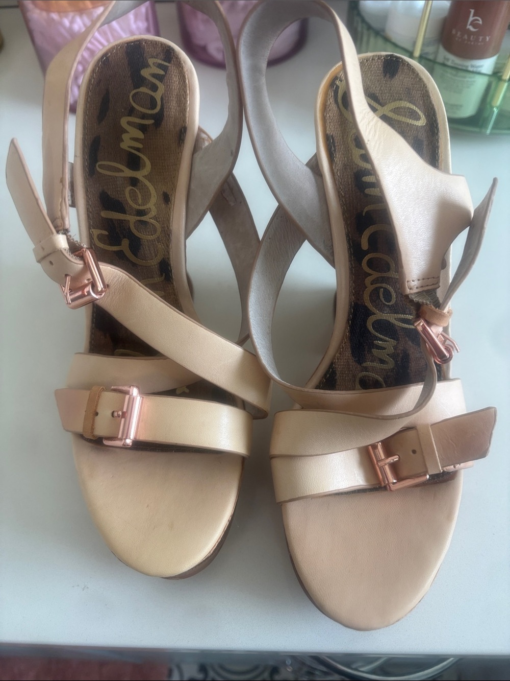 Sam Edelman Leather Josie Wedge Sandal with cork wedge